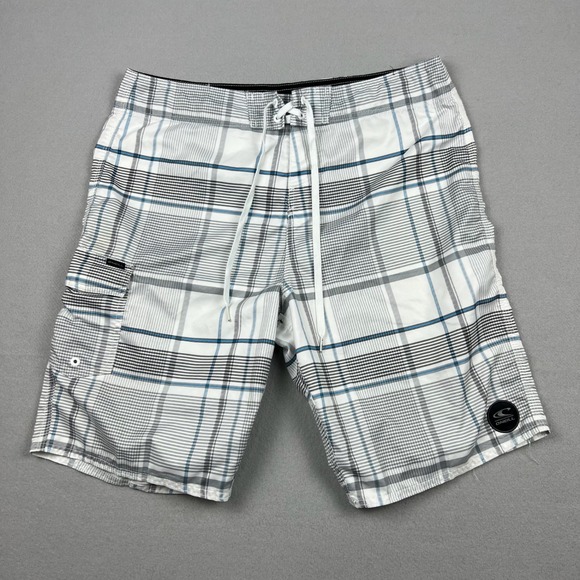 O'Neill Other - O'Neill Mens 34 White Blue Plaid Cargo Pocket Board Shorts Swim Trunks
